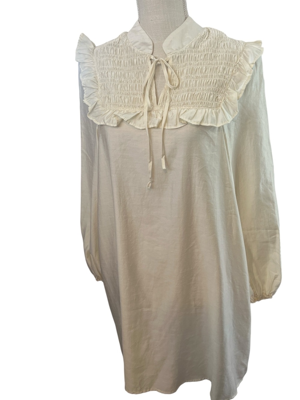 NWT Umgee Beige Boho Ruffled Peasant Smocked  Dress Size Small